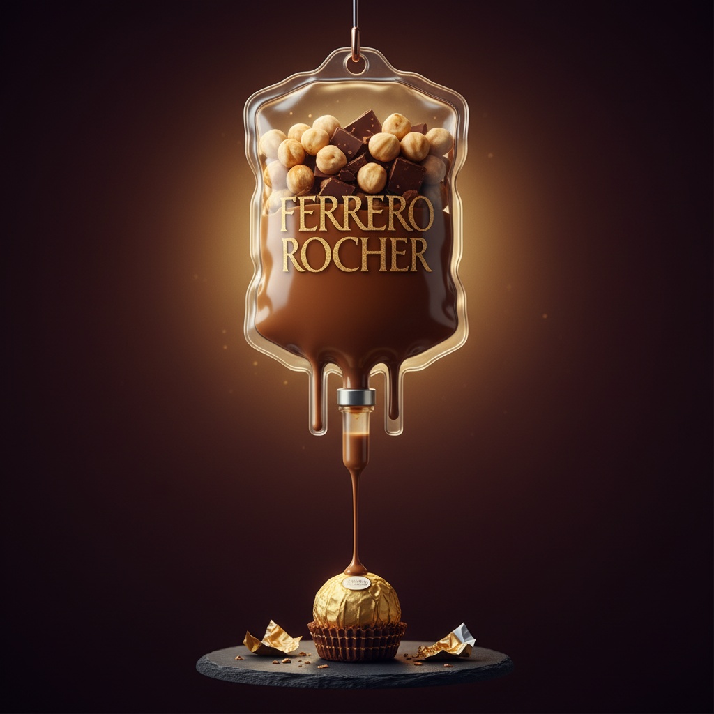 Chocolate pralines inside an IV drip bag — CampaignsLive AI digital campaign creative