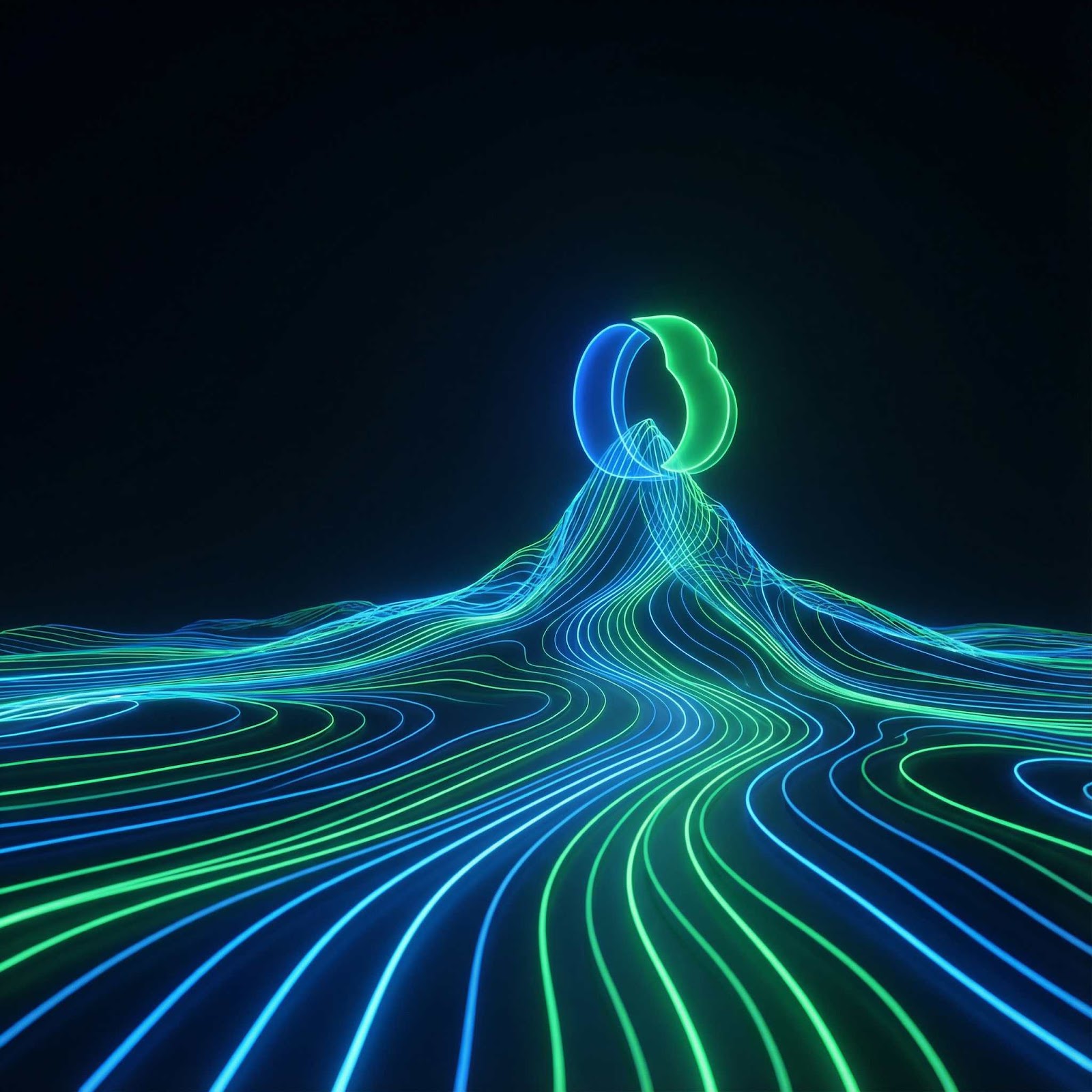 CampaignsLive AI financial services creative — abstract neon-wave brand identity for a bank