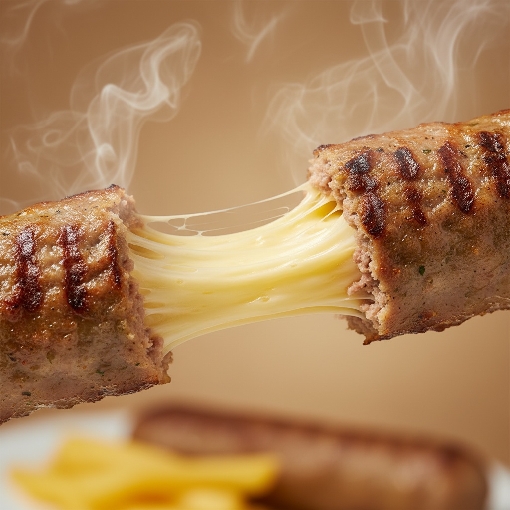 Grilled sausage with a stretching cheese pull — CampaignsLive AI digital campaign creative