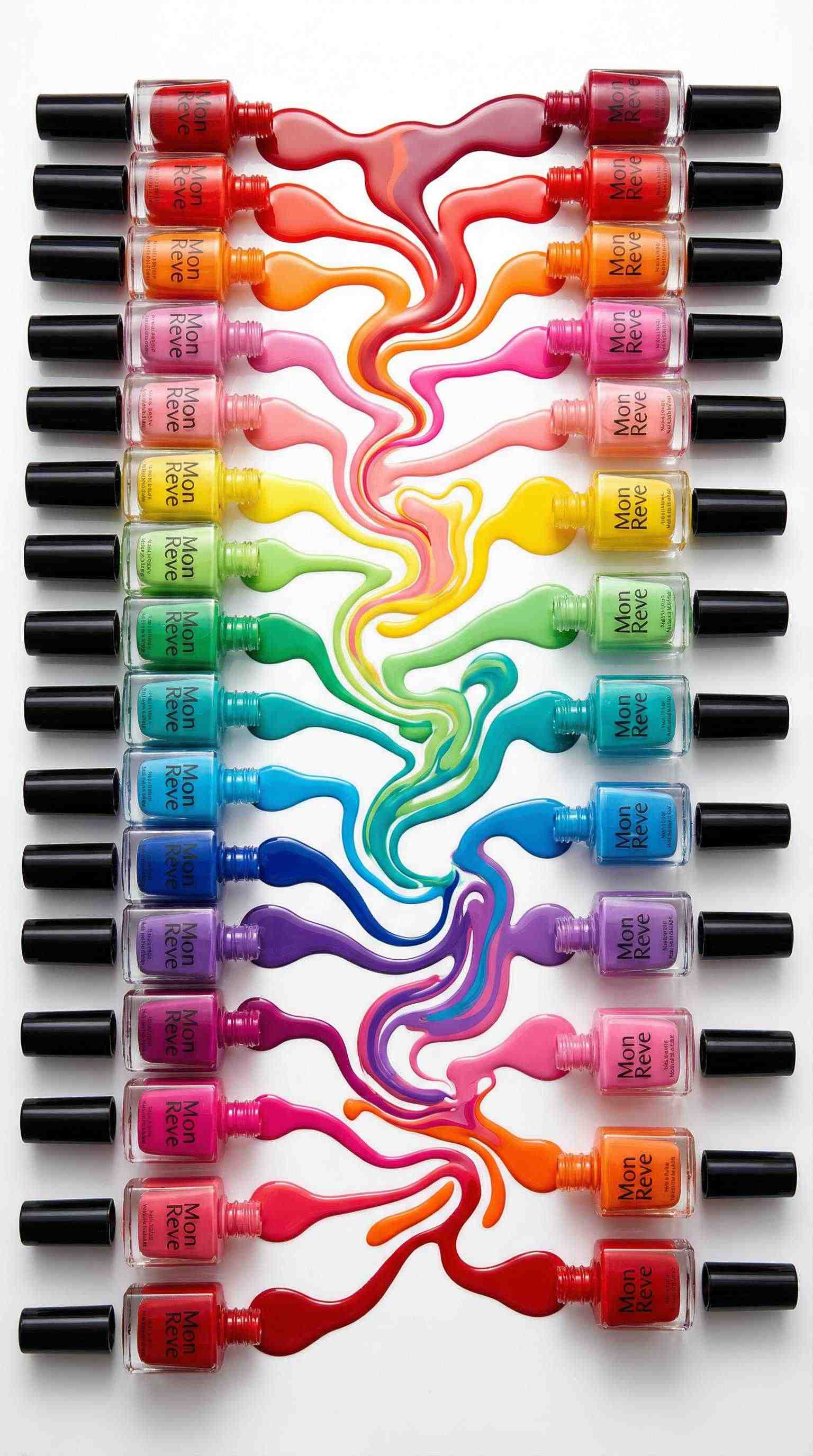 Nail polish bottles arranged in a rainbow of colors — CampaignsLive AI print and OOH campaign creative