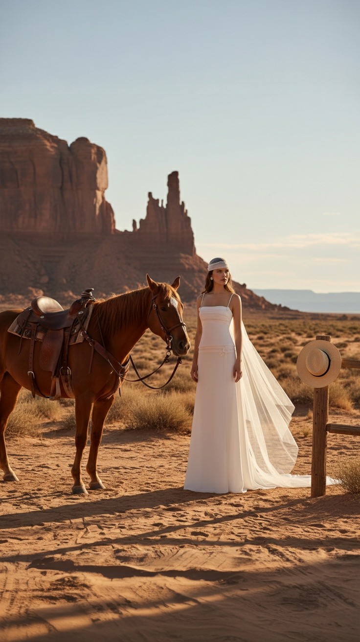 Woman with a horse in a desert valley of sandstone monuments — CampaignsLive AI print and OOH campaign creative